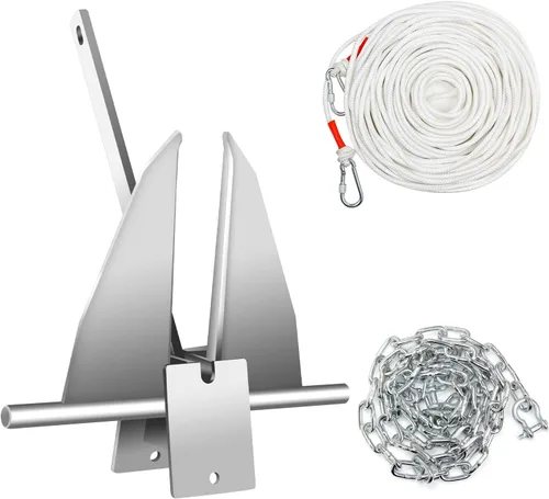 Vista 7 de Boat Anchor Kit, Fluke Style Anchor, Galvanized Steel Hot Dipped Fluke Anchor Includes Anchor,Chain,Rope, Shackles for Boat Mooring on The Beach