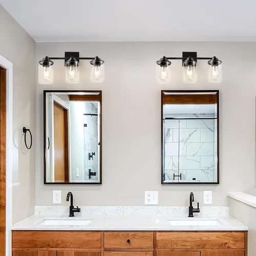 Vista 5 de KEESFU 3 accesorios de iluminación de riel, luz negra para tocador de baño con pantalla de vidrio transparente giratoria, lámpara moderna de montaje