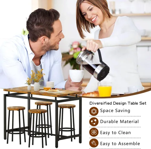 Vista 80 de DKLGG Juego de mesa de comedor para 4, mesa de cocina moderna y sillas para 4 tapas de madera y patas de metal ajustables, juego de mesa de comedor