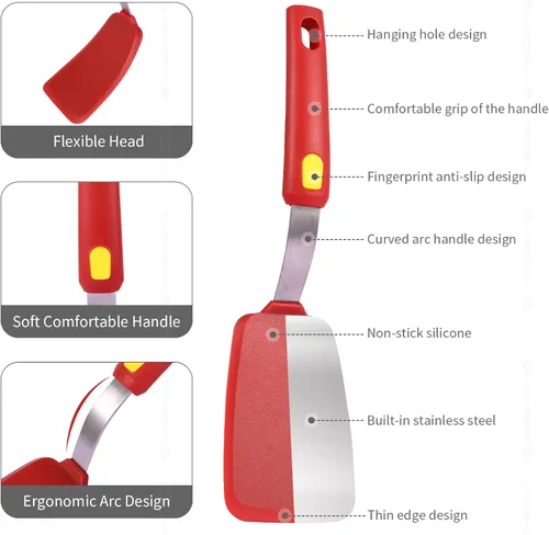 Vista 6 de Espátulas de cocina de silicona, resistentes al calor, juego de espátulas a prueba de derretimiento para utensilios de cocina antiadherentes