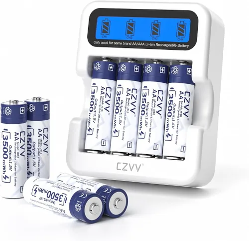 Baterías recargables AA de litio de 1.5 V, paquete de 8 unidades de gran capacidad de 3500 mWh, doble A compatible con detección de batería baja