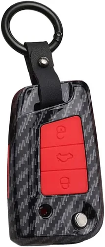 SANRILY Funda para llavero Volkswagen Tiguan 2016-2018 Magotan Passat B8 B7 para Skoda Superb A7 con control remoto sin llave, textura de fibra de