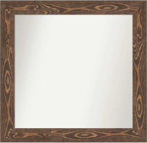 Vista 187 de Amanti Art Espejo de baño marrón para sobre fregadero, 26 x 26 pulgadas, espejo de tocador cuadrado marrón rústico Alexandria, marco de madera