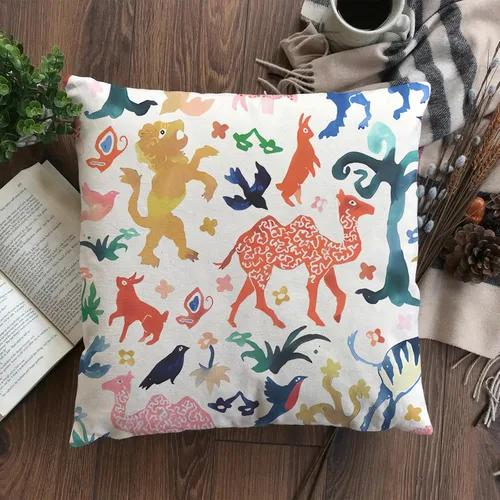 Vista 5 de 2PCS Pillow Case for Home Decorative Cushion Cover Men Women Boy Girl Room Cushion Cover for Home Traditional Chinese pattern Beasts-Multi On Ivory