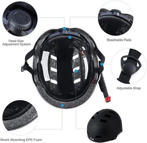 Vista 4 de Casco de bicicleta en 3 tallas para adolescentes, niños, jóvenes, adultos, Bavilk Casco de monopatín ajustable multideporte para bicicleta