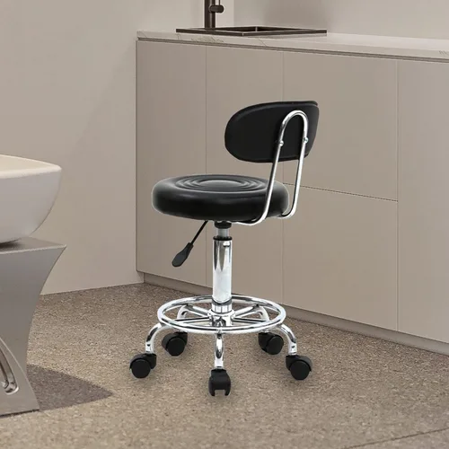 Vista 6 de Henf Taburete de masaje multiusos con cojín de respaldo y ruedas, sillas hidráulicas ajustables para oficina de dibujo, taburetes faciales para Negro