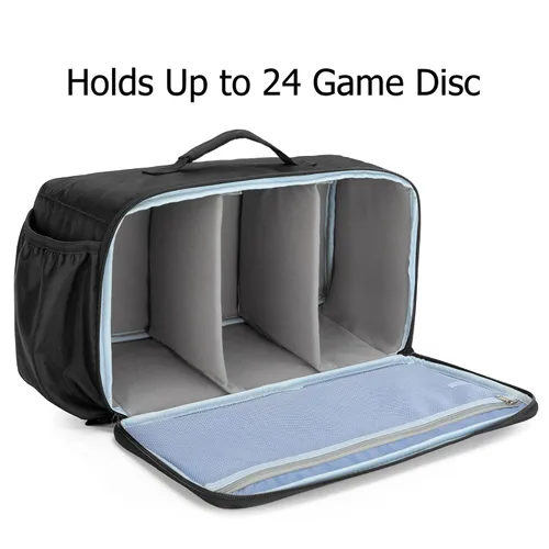 Vista 2 de CURMIO Game Disc Storage Bag Holds Up to 24 Discs, Game Disk Travel Case Compatible for PS5PS4PS4 ProPS3Xbox OneXbox 360Xbox Series XS, Blue