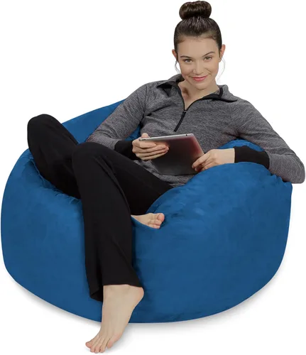 Vista 8 de Sofa Sack - Sillón puff: Puff de espuma viscoelástica de 3 pies, sofá mediano con funda de microfibra suave, color azul baya.
