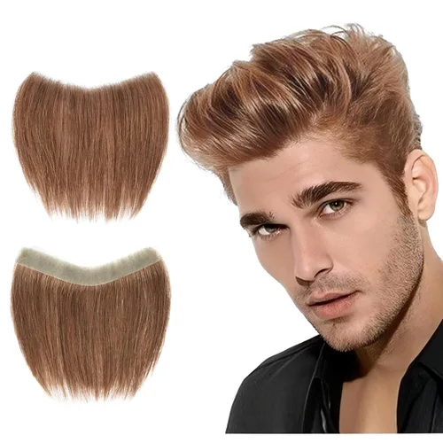 Vista 23 de Extensión frontal de cabello rubio claro para hombres, extensión de cabello lacio con pérdida de línea de cabello humano con cinta adhesiva