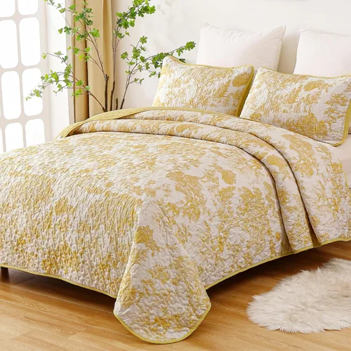 Vista 18 de WONGS BEDDING Juego de edredón azul tamaño individual, juego de 2 piezas de colchas botánicas de microfibra ligera con patrón de plantas de toile