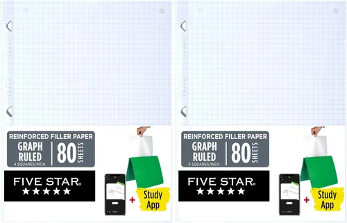 Vista 9 de Five Star Papel de hojas sueltas + aplicación de estudio, papel de cuaderno de relleno con rayas gráficas, reforzado, combate el sangrado de tinta
