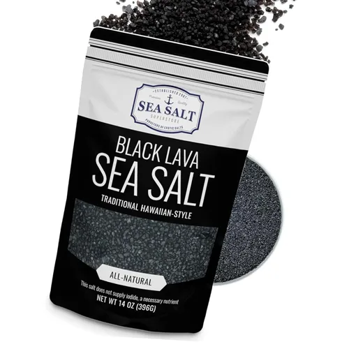 Vista 8 de Sal de lava negra estilo hawaiano para cocinar y finalizar, sal marina negra con carbón activado, bolsa de 5 oz