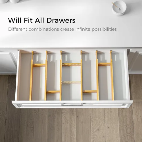 Vista 6 de EcoFives Separadores de cajones de bambú ajustables con insertos, organizador de cajones expandible con resorte para cocina, ropa, herramientas
