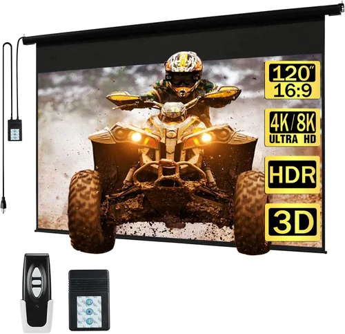Vista 11 de Kayle Pantalla de proyector motorizada de 110 pulgadas, pantalla de proyección automática diagonal eléctrica, pantalla de películas HD para cine