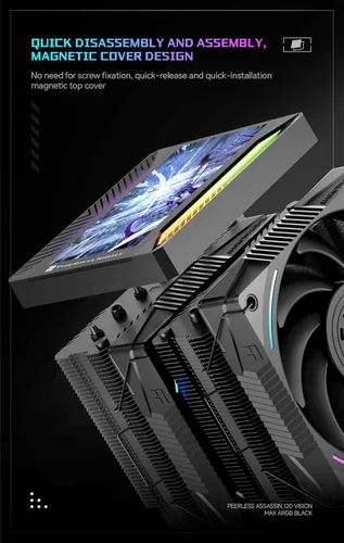 Vista 5 de Thermalright Peerless Assassin 120 Vision MAX ARGB Enfriador de CPU, LCD de 5 pulgadas, ventiladores TL-K12 2150RPM 4.724 in, para AMD AM4/AM5