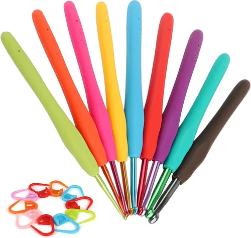Coopay Ganchos de ganchillo ergonómicos de agarre suave, juego de ganchillo de metal de 0.079 a 0.236 pulgadas para principiantes, kit de 19 ganchos