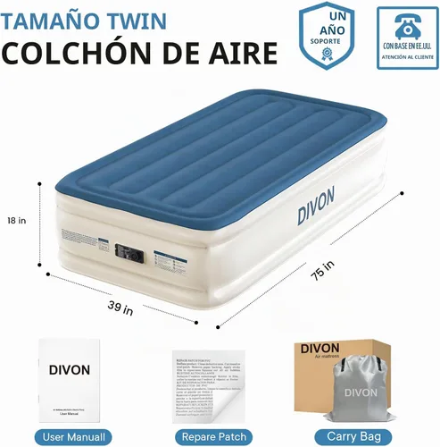 Vista 6 de DIVON Colchón de aire doble con bomba incorporada elevada, colchón inflable individual de 18 pulgadas en 2 minutos, colchón inflable plegable