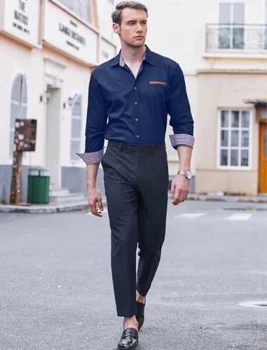 Vista 3 de Coofandy Camisa de vestir, informal, de trabajo, con botones, de manga larga, camisa de jeans, para hombre