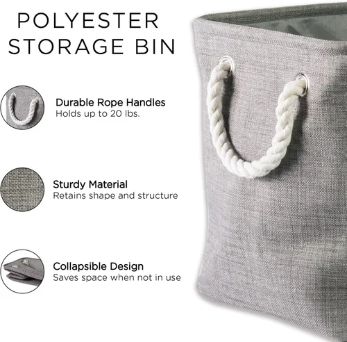 Vista 7 de DII Contenedor de almacenamiento de poliéster, colección Gold Metallic plegable con asas, grande, color blanco hueso natural