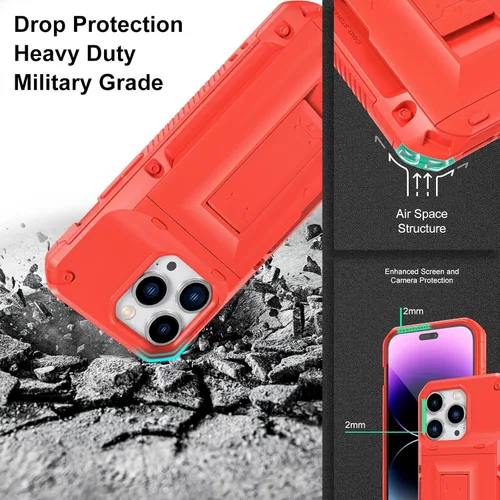 Vista 6 de LAUDTEC - Funda con soporte para iPhone 14 Pro, protección contra caídas de grado militar compatible con iPhone 14 Pro de 6.1 pulgadas (rojo)