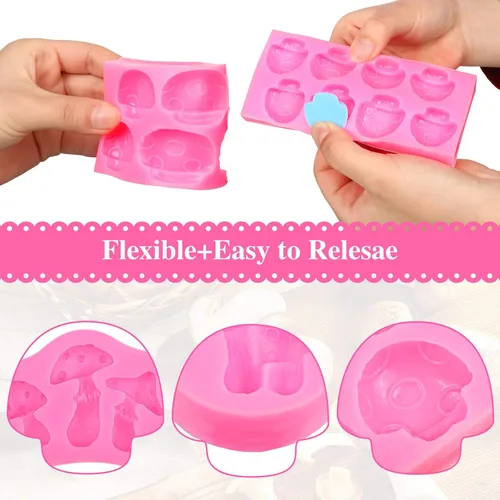 Vista 3 de 4 moldes de silicona en forma de hongos y chocolate, moldes de silicona con forma de hongo, molde de caramelo para verduras, moldes para chocolate