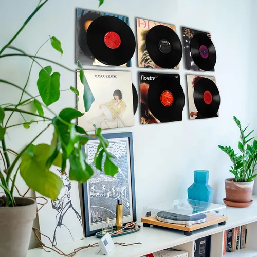 Vista 5 de WANLIAN Estante de vinilo transparente para discos de pared, paquete de 6 unidades, soporte de vinilo para pared, soporte de discos de acrílico