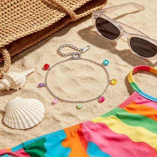 Vista 2 de Tobillera para mujer, cadena de acero inoxidable, pulsera de tobillo para playa, joyería ajustable