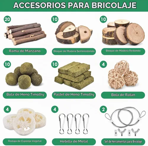 Vista 2 de KATUMO Juguetes masticables de conejo, 74 piezas de bricolaje para hámster, kit de masticar para el cuidado de los dientes de conejo, juguetes