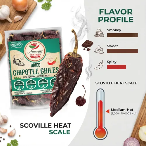 Vista 3 de Pimientos de chile morita chipotle secos de 4 onzas – Sabor ahumado robusto, uso para recetas mexicanas, topo, salsas, tamales, salsa, carnes