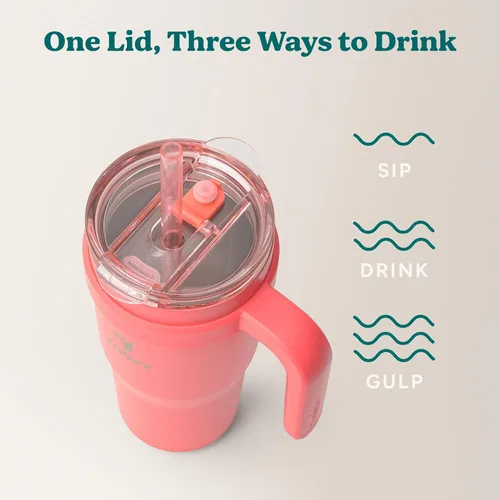 Vista 5 de REDUCE Vaso de acero inoxidable de 24 onzas con asa, con aislamiento al vacío de doble pared, tapa a prueba de sudor y popote reutilizable, mantiene