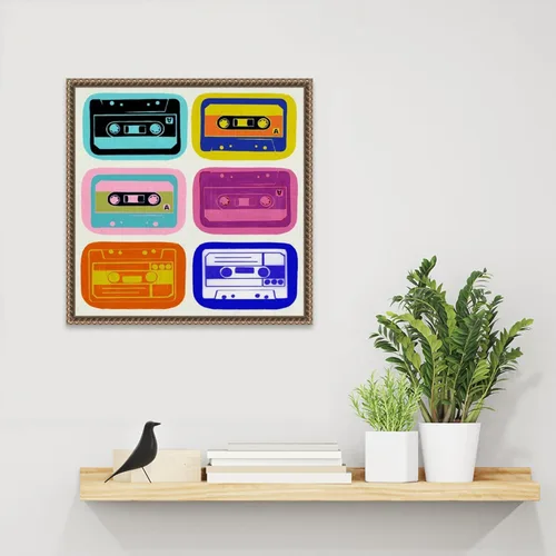 Vista 6 de Amanti Art Framed Canvas Wall Art 16x16 Retro Cassettes by PI Studio, Framed Wall Art Canvas, Entertainment Artwork, Traditional Decor, Small Poster