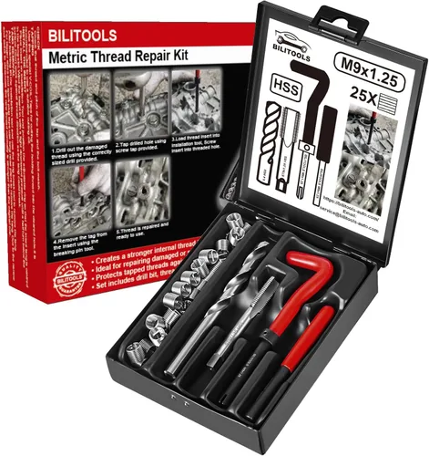 Vista 11 de BILITOOLS Kit de reparación de roscas helicoidales métricas, 131 piezas HSS Drill Heli Coil Kit de reparación M5 M6 M8 M10 M12