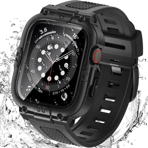 Vista 18 de Goton Estuche impermeable 3 en 1 con correa para Apple Watch con protector de pantalla de vidrio templado incorporado de 40 mm, cubierta frontal