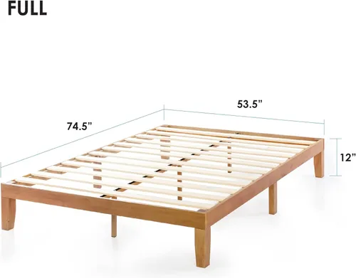 Vista 2 de Mellow Naturalista Classic - Cama de plataforma de madera maciza de 12 pulgadas con listones de madera, no necesita somier, fácil montaje