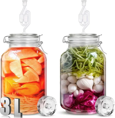 Teenyyou Kit de fermentación de tarro de fermentación con pesos de fermentación y esclusas de aire para chucrut, verduras y otros alimentos
