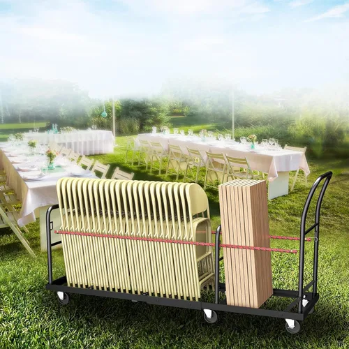 Vista 5 de Carrito de silla plegable multifuncional vertical, carrito de colocación horizontal en forma de L, estante de almacenamiento de silla plegable