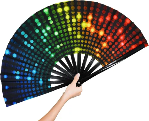 Ventilador grande para rave, ventilador de mano plegable para baile de línea, grandes ventiladores plegables para aplaudir ventiladores para