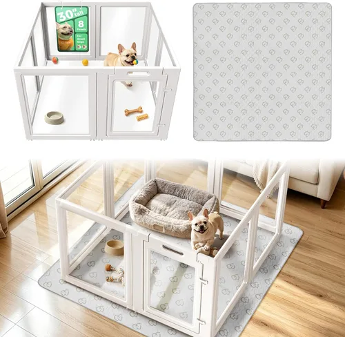 Vista 24 de FXW AuraSpace - Cerca acrílica para perros pequeños, para interiores, 24 pulgadas, 2 paneles, incluye 1 puerta y 1 panel, color negro