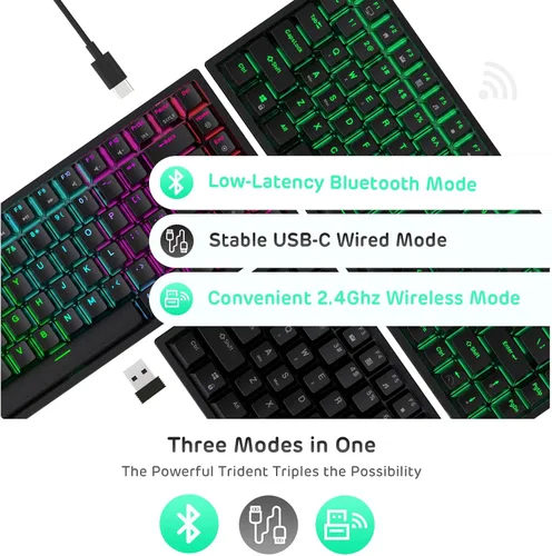 Vista 4 de RK ROYAL KLUDGE RK84 Teclado mecánico inalámbrico RGB 75% triple modo BT5.0/2.4G/USB-C con intercambio rápido, teclado inalámbrico de 84 teclas