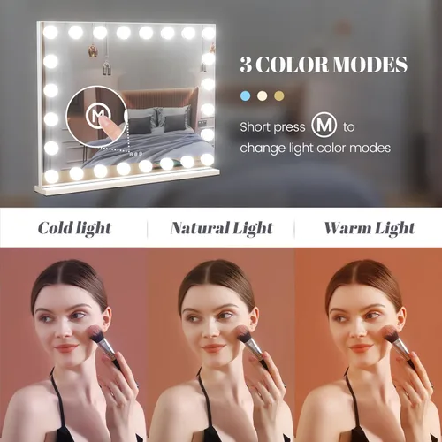 Vista 8 de Vanity Mirror with Lights, 32"x 24" Large Hollywood Vanity Mirror with Detachable 10X Magnification & 24 Dimmable 3 Colors Modes LED Bulbs, Tabletop