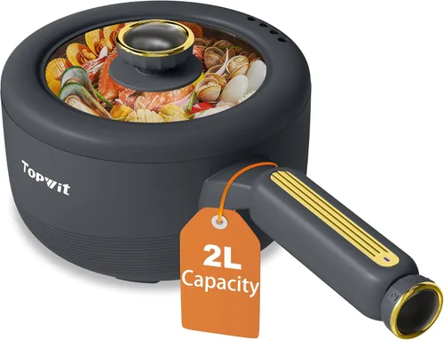 TOPWIT Olla Caliente Eléctrica, Olla Eléctrica de 2L, Sartén Antiadherente para Saltear, Cocina Portátil para Bistec, Huevo, Arroz Frito, Ramen,