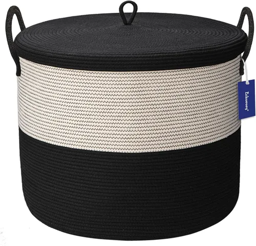 Vista 9 de Cestas de almacenamiento extra grandes de 21 x 18 pulgadas, cesta decorativa para manta con tapa para sala de estar, cestas de cuerda con tapa