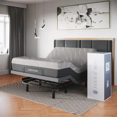 Vista 10 de Sven & Son Base de cama ajustable clásica, elevación de cabeza y pies, masaje, luces bajo la cama, USB, memoria de gel, marco inteligente