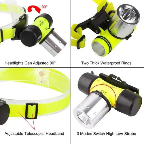 Vista 5 de Impermeable Buceo Natación Senderismo Camping Caza Pesca Faro Submarino 1200 Lumen Seguridad Cabeza Linterna