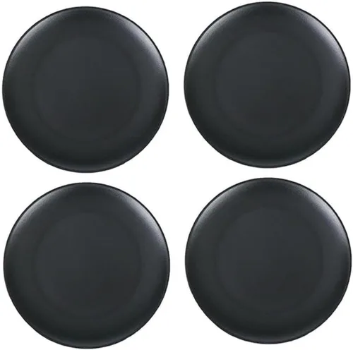 Juego de vajilla de plástico de melamina, platos negros, platos llanos, platos de postre, platos de servir, juego de 4
