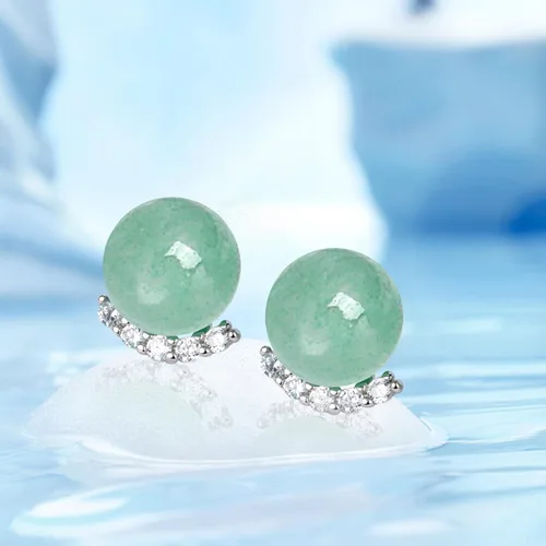 Vista 114 de Jade Earrings Studs,Green Jade Earrings for Women,925 Sterling Silver Earrings Studs for Sensitive Ears,Handmade Jade Earrings for Birthday