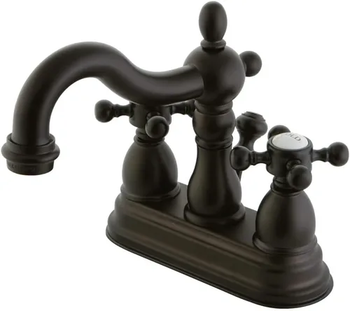 Vista 7 de Kingston Brass KB1602BX Heritage - Grifo de lavabo central de 4 pulgadas con mango cruzado de metal, latón pulido