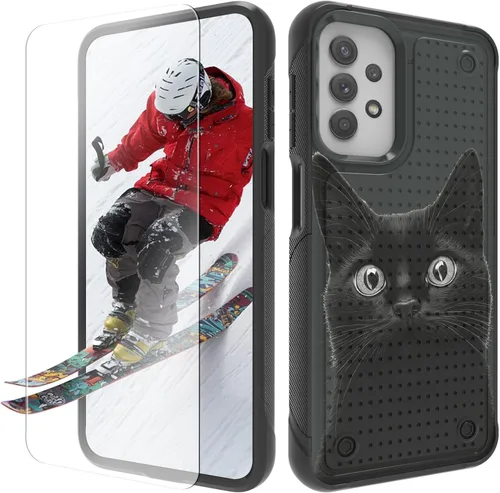 Vista 22 de Funda para Samsung Galaxy A13/A04/A04S/A23/A32 5G con protector de pantalla, parte trasera con textura de policarbonato duro, hermosa flor, diseño