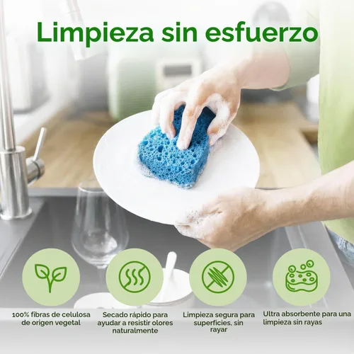 Vista 4 de AIRNEX Esponjas de celulosa comprimidas XL – Paquete de 6 esponjas grandes naturales para platos de cocina – Esponjas de limpieza compostables a