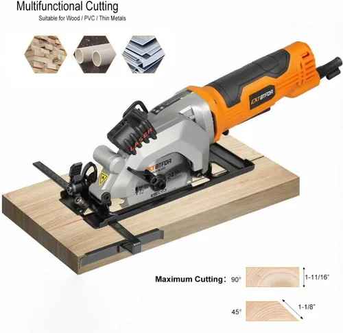Vista 8 de Sierra circular eléctrica, mini sierra circular de 4.8 A con guía láser, sierra con cable de 4000 RPM equipada con 3 cuchillas de 4-1/2 pulgadas